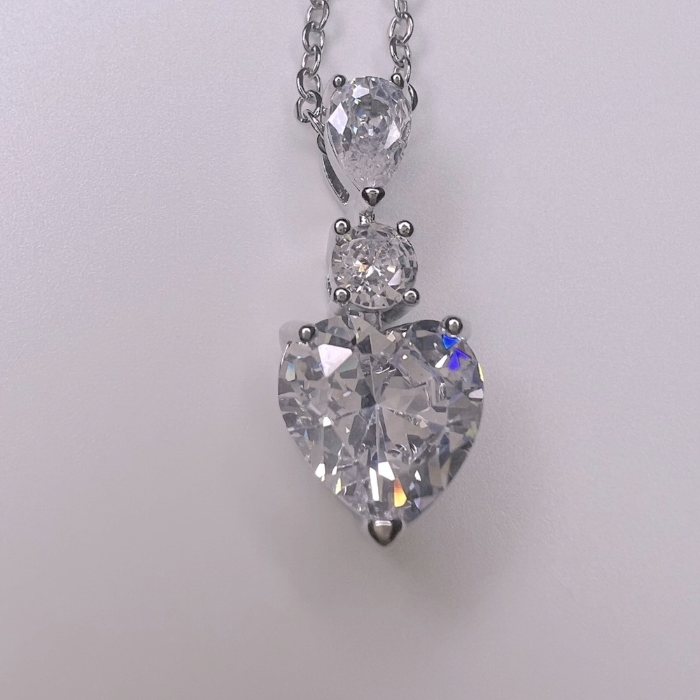 Large Diamond Simulant Heart Necklace & Pendant